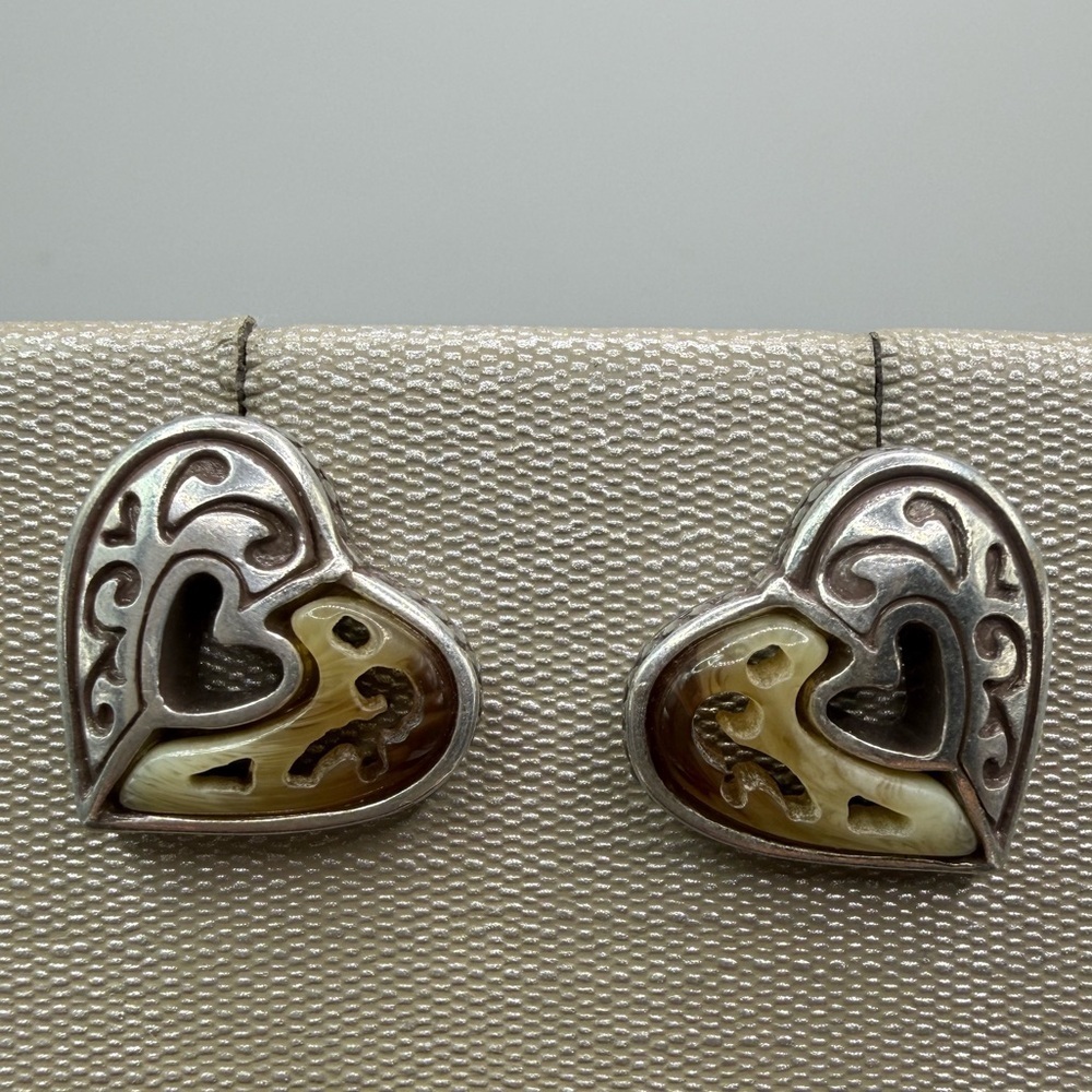 Brighton Silver Tone Heart Scroll Stud Earrings 1/2”